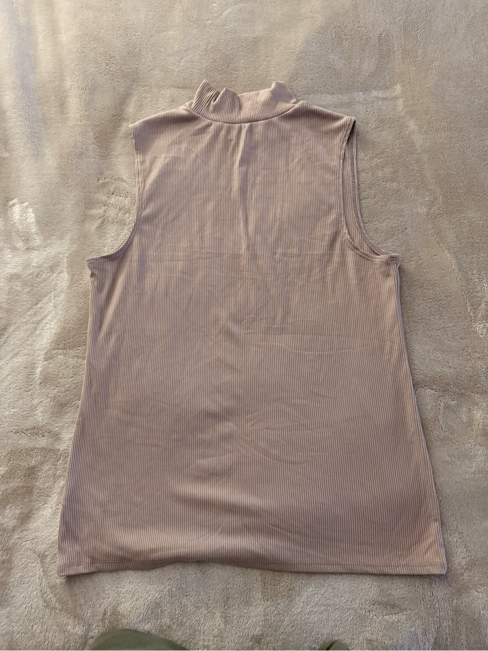 Ribbed Sleeveless Mock Neck Tank in Taupe
